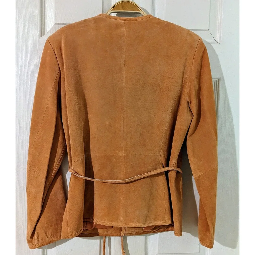 Terry Lewis Suede Leather Beaded Jacket with‎ Belt Womens Medium